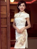 Beige stereo flower chinese dress