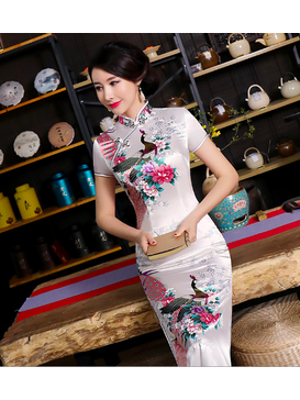 Delicate Blossoming Floral and peacock Chinese Dress
