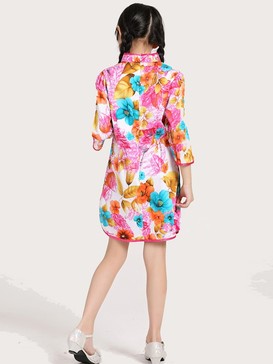 Vivid Floral Pattern Girl's Dress